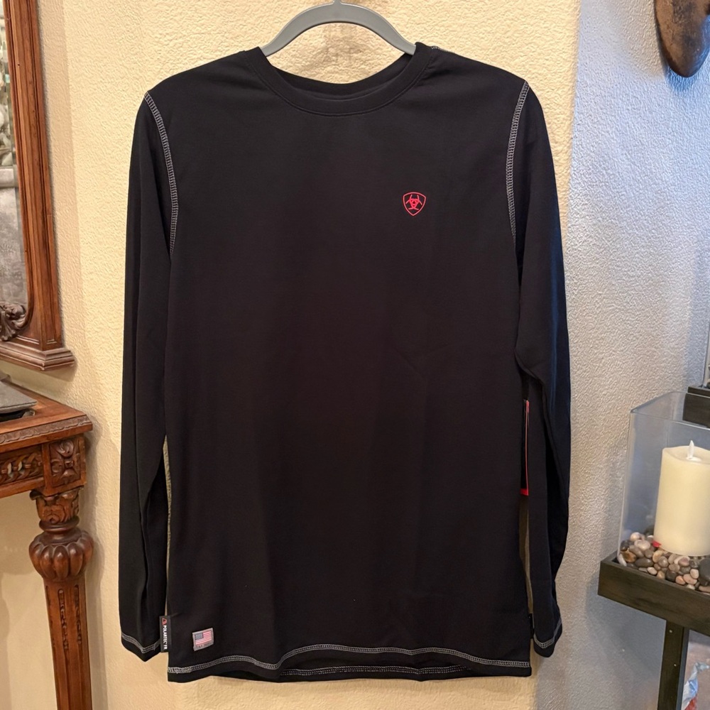 Nwt~Ariat Work Men Black Polartec Fr Baselayer Long Sleeve Shirt Size Medium